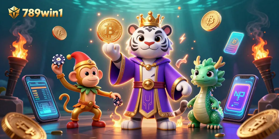 Experience thrilling chances at 789win1 with a vibrant scene of a white tiger, monkey, and dragon in a casino.