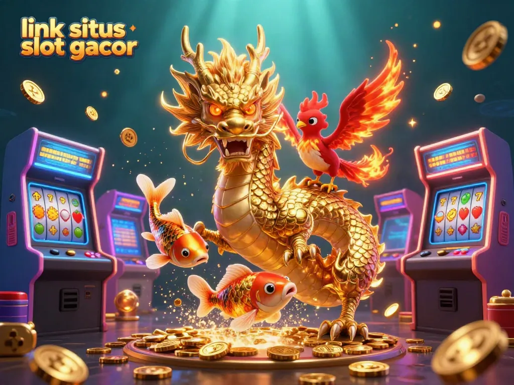 Rasakan sensasi link situs slot gacor dengan ilustrasi 3D menarik dari naga emas dan ikan koi.