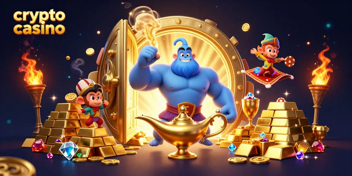 Gagnez sur le crypto casino avec des éléments captivants tels qu'un génie et des trésors scintillants.