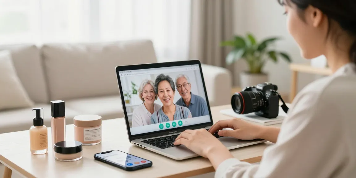 Engaging scene of a young person using an online tool to find out how old do I look in a bright home setting.